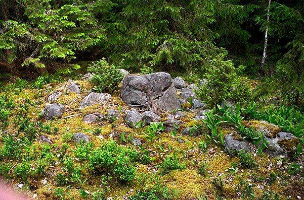 En av områdets sk mittblocksgravar. Gravtypen dateras vanligen till bronsålder.