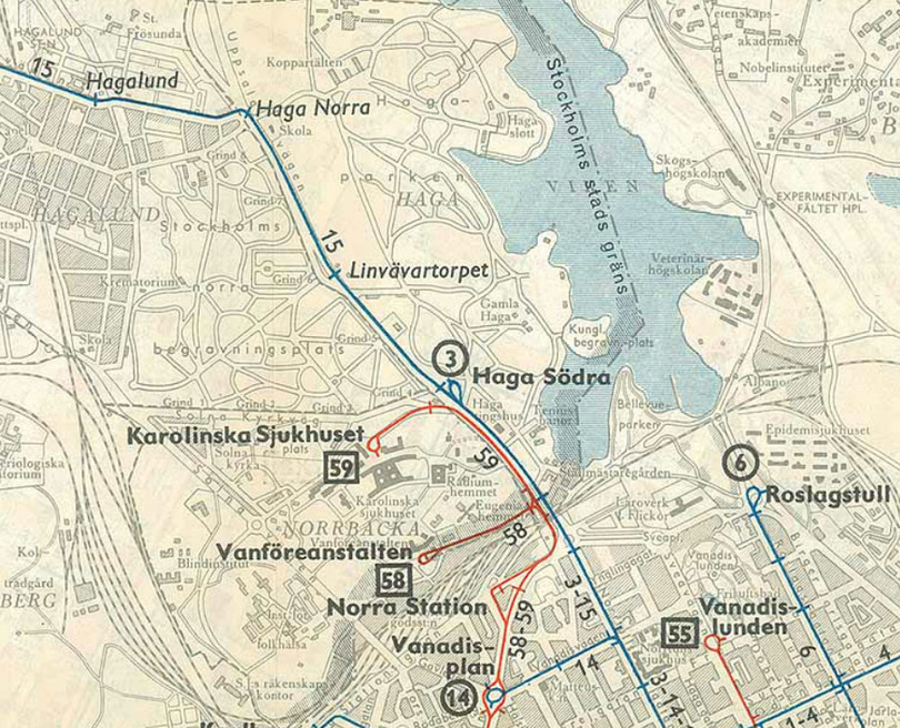 Hållplatskarta från 1946.